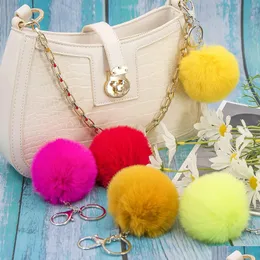 Key Rings 100Pc 8Cm Trinket Pompons Keychain Faux Rabbit Fur Fluffy Holder For Pom Balls Aesthetic Accessories Keyring Jewel Dhgarden Dhs32