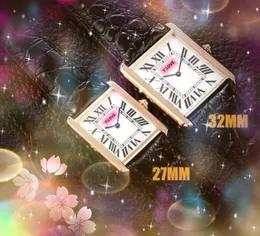 Beliebte Tank Männer Frauen Quadrat römisches Zifferblatt Uhr Liebhaber Orologio Di Lusso Armband Quarzuhr Luxus echtes Leder ultradünne High-End-Armbanduhr Geschenke