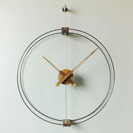 直径100cmノルディックモダンシンプルなクリエイティブスペインの壁時計ブラックウォールナット大きなシングルポール2つのループハンドクロック