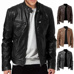 Men S Leather Faux2023 WindProof Motorcycle Lapel Tlined Zipper JacketファッションスリムスタンディングカラーPU 5xl 231005