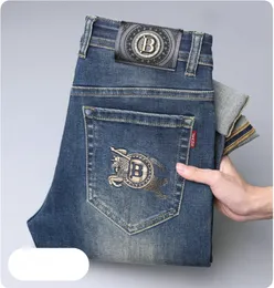 Nya jeansbyxor byxa mäns byxor sträcker höstvinter ddicon broderade nära passande jeans bomullsslacks tvättade rak affär casual cq8601