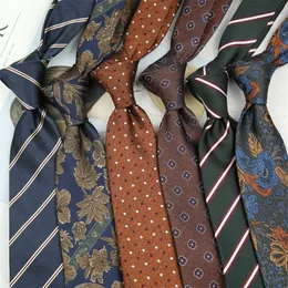 Båge slipsar högkvalitativt brunt mörkt guldblomma mönster randig polyester jacquard väv tie retro brittisk stil för man brudgum 231005