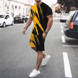 Men's Tracksuits Rain Suits Big And Tall Men Mens Summer Fashion Leisure Trend 3D Digital Printed Short Sleeve Shorts Set Two227D