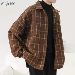 Мужские полушерстяные осенне-зимние полушерстяные мужские клетчатые однобортные винтажные студенческие шерстяные пальто Мужские повседневные уличные пальто большого размера BF Fashion Coat 231006