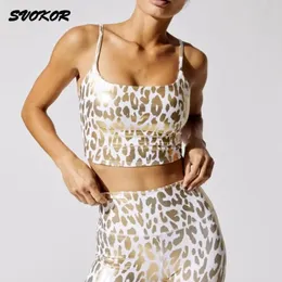 Yoga-Outfit SVOKOR Bronzing Bedrucktes Fitnessstudio-Set Fitness-Set Workout-Sportbekleidung Leoparden-Stretch-Leggings-Sportanzug 231005