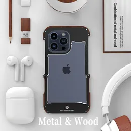 Capa de telefone luxuosa de metal Vogue para iPhone 15 Plus 14 13 12 11 Pro Max XR XS Durável, resistente, protetora completa, amortecedor macio, oco, madeira, liga de alumínio, à prova de choque