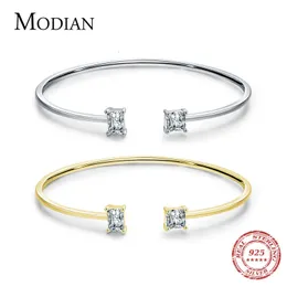 Bangle MODIAN 925 Sterling Silver Luxury Asymmetry Sparkling AAAAA Zirconia Open Size Bangle Bracelet For Women Wedding Fine Jewelry 231005