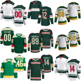 Stitch Hockey 14 Joel Eriksson EK Jersey 89 Frederick Gaudreau 38 Ryan Hartman 46 Jared Spurgeon 97 Kirill Kaprizov 36 Mats Zuccarello 12 Matt Boldy Man Młodzież młodzież Młodzież Kobieta