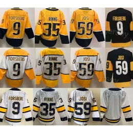 Reverse Retro Hóquei 35 Pekka Rinne Jerseys Vintage 9 Filip Forsberg 59 Roman Josi Tudo costurado para fãs do esporte Winter Classic Stadium Series Azul Marinho Amarelo Branco