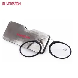 Glasögonram Mini Läsglasögon Klipp näsa runda optiska glasögon med låda plånbok bärbar recept glasögon grad 1 till 3,5 231005