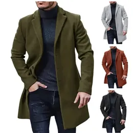 Мужское полушерстяное пальто 2023, зимнее однотонное повседневное шерстяное разноцветное пальто, ветровка средней длины, красивая мужская одежда 231005