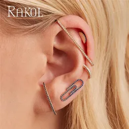 Stud RAKOL 1 pezzo polsino dell'orecchio senza clip piercing orecchini di moda per le donne gioielli rettangolari con arcobaleno zirconi partito RE25866 231006