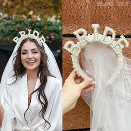 Other Event Party Supplies Bride To Be Pearl Crown Headband with Veil Mrs WIFEY Luxury Bridal Hair Accessories Wedding Engagement Dinner Decoration Gift 231006