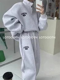 Mulheres Duas Peças Calças Lotdootn Outono Conjuntos Finas Mulheres Treino Terno Oversized Calças Ternos Feminino Moletom Cor Sólida Sportswear 231005