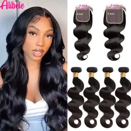 Synthetic Wigs Alibele 5x5 HD Lace Closure With Bundles Brazilian Body Wave 1032 Inch Long Hair 4x4 231006