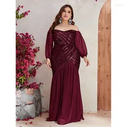 Plus Size Dresses Off Shoulder Long Sleeve Sequin Striped Elegant Sparkling 5XL6XL Evening Gown Big