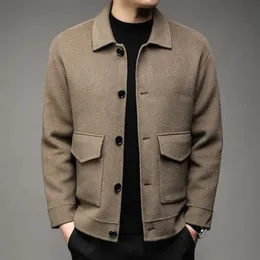 Мужские полушерстяные двусторонние шерстяные мужские куртки высокого качества из 100 шерсти, осень-зима, однобортные однобортные повседневные мужские пальто 231005