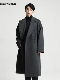 Misturas de lã masculina Mauroicardi outono inverno longo oversized casual macio quente cinza escuro casacos de lã homens soltos elegantes roupas de grife de luxo 231006
