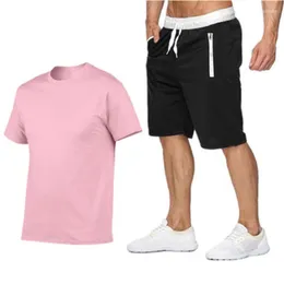 Men's Tracksuits Cotton- Summer 2023two Piece Set Men Short Sleeve T Shirt Cropped Top Shorts QR Design Fashion