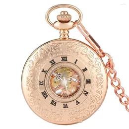 Pocket Watches 2023 Fashion Hollow Roman Numbers Skeleton Mechanical Hand-Wind Watch With Chain Men Women Birthday Gifts Montre Gousset