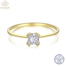 Pierścionki ślubne Wuiha Solid 925 srebrne srebrne sześcienne cyrkonia Stone prosty pierścień dla kobiet prezent na prezent rocznica biżuterii 231005