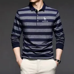 Mens Polos Hazzys Golf Wear Long Sleeved Tshirt Cotton Lapel Polo Shirt Striped Summer Autumn Tops 231006