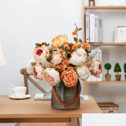 Decorative Flowers Wreaths 13 Heads Artificial Peony Bouquet Fake Flower Living Room Home Table Vase Deco Floral Arrangement Accessori Dhc9D