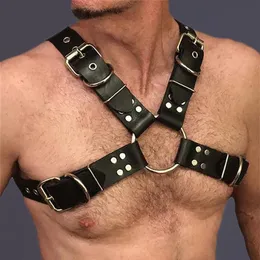 Zestawy staników B Cyqz skórzane wierzchołki Mężczyźni Paski Gothic BDSM Bondage Gay Pasek klatki piersiowej Punk Rave Cage Cages Szere pasek158i