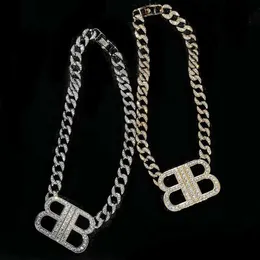 Heavy Industry Advanced Diamond Inlaid Cuban Double B Letter Pendant Necklace Fashion Personality Celebrity Wind Collar Chain