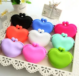 DHL200pcs Coin Purses Women Silicone Plain Large Capacity Heart Shaped Short Wallet Mix Color