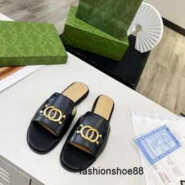 Shoes Nice New Slipper Women Wide Crotch Diamond Buckle With Spring Summer Flat Comfortable Soft Metal Letter One Line Slipper Shopping Beach Fashion Designer