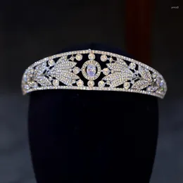 Grampos de cabelo elegância europeu casamento tiaras e coroas meninas acessórios jóias cúbico strass tiara noiva headpiece