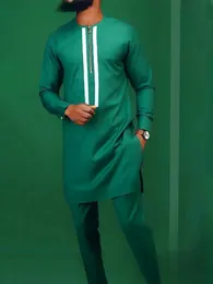 Мужские спортивные костюмы Ближневосточный этнический стиль Мода Зеленый банкетный мужской рубашки с длинным рукавом из двух частей Повседневный костюм Дашики Мужчины Vetements Hommes Clot 231006