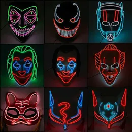 Tema kostym skräck halloween neon mask clown mask cosplay party come plies led mask maskerad party masker glöd i darkl231008