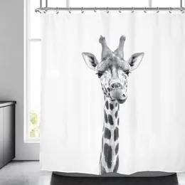 Shower Curtains Funny Animal Shower Curtain Giraffe Jungle Safari Tropic African Wildlife Black and White Modern Designer Cool Bathroom Decor 231007