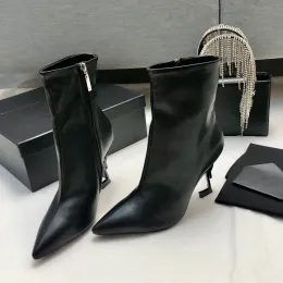 Opyum anke botlar sivri ayak parmakları süet kısa boot mektubu yüksek topuklular buzağı orijinal deri taban kadın patik lüks tasarımcı topuklu ayakkabılar fabrika ayakkabı boyutu 35-41 kutu