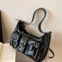 wholesale shoulder bags large-capacity multifunctional women motorcycle bag punk style black leather handbag niche design pocket chain fashion backpack 8931#