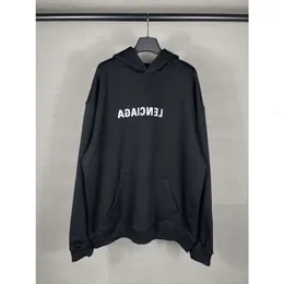 23SS Balencigaas genuine Balanciagalies B BB Designer new High family version Paris print anti mirror print hooded loose fitting sweater for both men and women ILSL