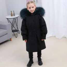 Down Coat Girl Waterproof Long Parka Winter Jacket For Kid Real Natural Raccoon Fur Hood Outerkläder Löstagbar Streetwear Overcoat