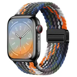 Loop Sport Solo intrecciato per Apple Watch Band 40mm 41mm 38mm 44mm 45mm 42 mm Magnetica fibbia magnetica Stratchy Nylon Sport Bsolaio per le bande iwatch Series 9/8/7/6 5/4/3/2/SE