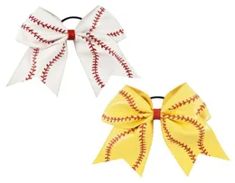 7quot Leather Baseball Cheer Bow for Girl Kid Handmade Glitter Softball Cheerleading Hair Bow With Ponytail Holder Hair Accessor6930992