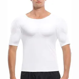 Herrkroppsskärmare män shaper falsk muskel bröst t-shirt falska axlar vadderade underkläder kompression t-shirts303030
