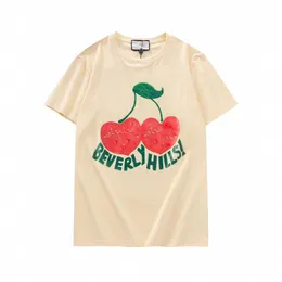 2021s Beverly Hills Cherry Designer T-shirt Mens Moda Roupas Manga Curta Mulheres Punk Imprimir Carta Bordado Gato Verão Skate287L