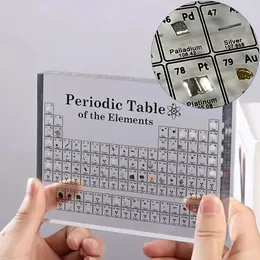 Decorative Objects Figurines Acrylic Periodic Table Desk Display With Real Elements Kids Teaching School Day Birthday Chemical Element Home Decor 231007