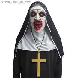 Party Masks Horror Maska zakonnicy z chustką lateksową Scary Full Head Maska Head Scarf Valak Cosplay Halloween Horror The Nun Latex Mask Q231008