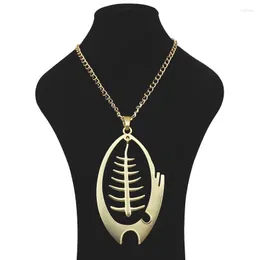 Hänge halsband magold färg stor 3d fisk ben skelett halloween charms metall legering lång kedja halsband lagenlook smycken