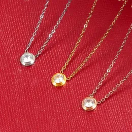 Singel CZ Diamond Pendant Rose Gold Silver Color Necklace For Women Vintage Collar Costume Smycken Endast med Bag238p
