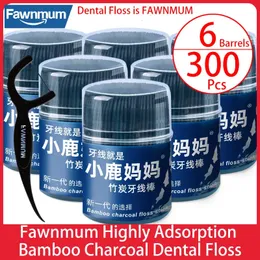 Dental Floss Fawnmum Highly Adsorption Bamboo Charcoal Dental Floss 300 Picks Teeth Cleaning Tools Clean Between Teeth Toothpick Oral Care 231007