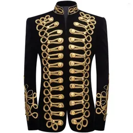 Men's Suits Mens Black Gold Embroidery Velvet Suit Blazer Party Banquet Stage Clothes For Singers Men High Quality Handmake Masculino