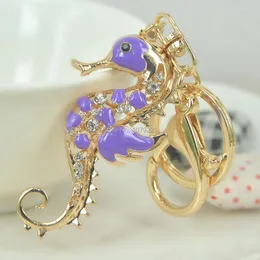 Nyckelringar Kvinnor Män trendiga sjöhäst Key Chain Animal Metal Rhinestone Keychain Holder Ring Car Keyring Jewelry Bag Pendant Lady Gift